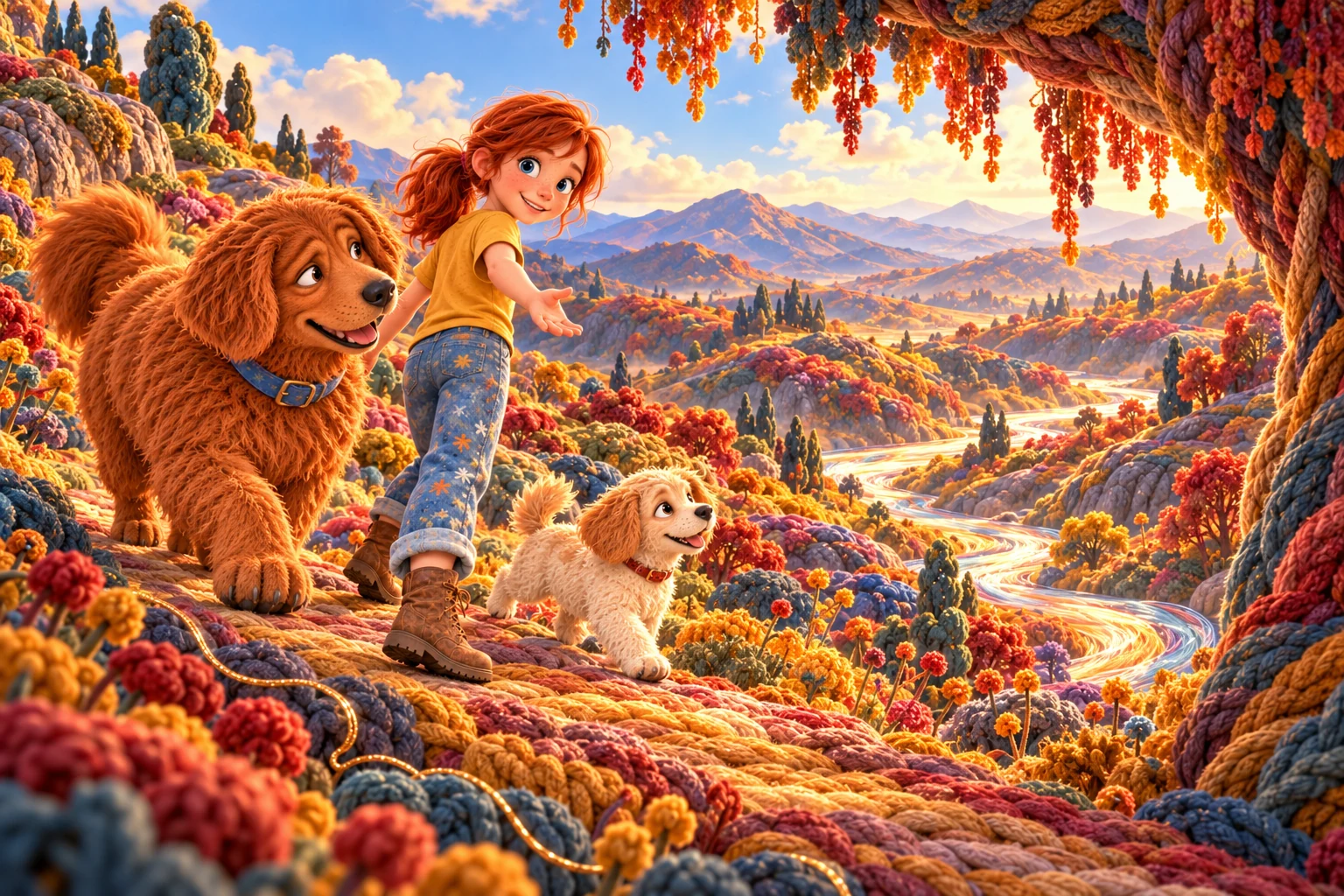 Toni, Muki und Emma laden dich zu einem Spaziergang durch die bunte Wolllandschaft ein.